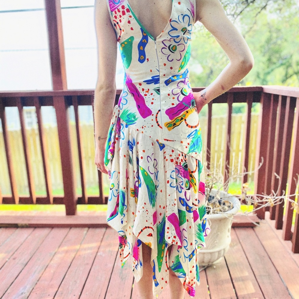 A.J. Bari Vintage 1980s Multicolored Silk Dress